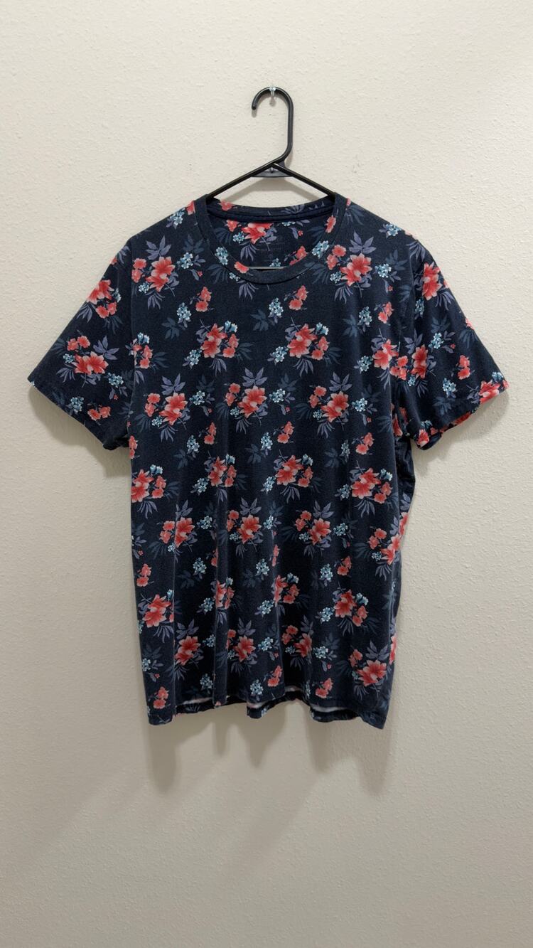 Hollister Unisex Adults Black Floral Overprint Short Sleeve T-Shirt Size XL
